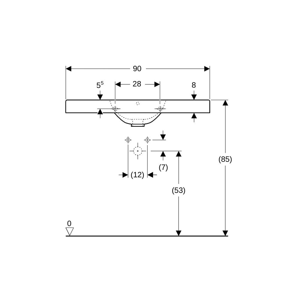 Geberit Preciosa 2 Waschtisch mit Ablagefläche, Breite 90cm, Tiefe 50cm, Hahnloch mi... GEBERIT-123290000 4022009311327 (Abb. 8)