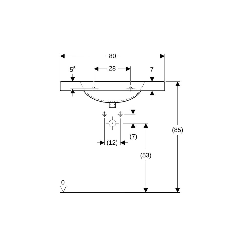 Geberit Preciosa Waschtisch mit Ablagefläche, Breite 80cm, Tiefe 55cm, ohne Hahnloch... GEBERIT-124284600 4022009232202 (Abb. 8)