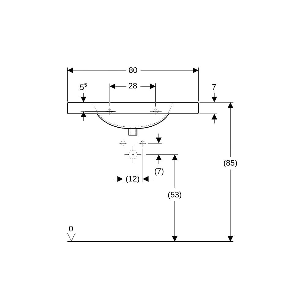 Geberit Preciosa Waschtisch mit Ablagefläche, Breite 80cm, Tiefe 55cm, Hahnloch mitt... GEBERIT-124283000 4022009009385 (Abb. 8)