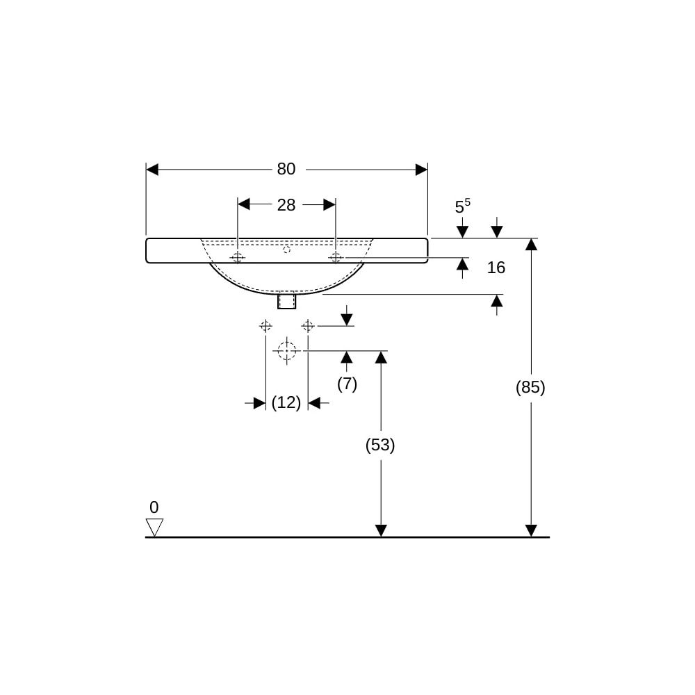 Geberit Preciosa Waschtisch mit Ablagefläche, Breite 80cm, Tiefe 55cm, ohne Hahnloch... GEBERIT-124282000 4022009009378 (Abb. 8)
