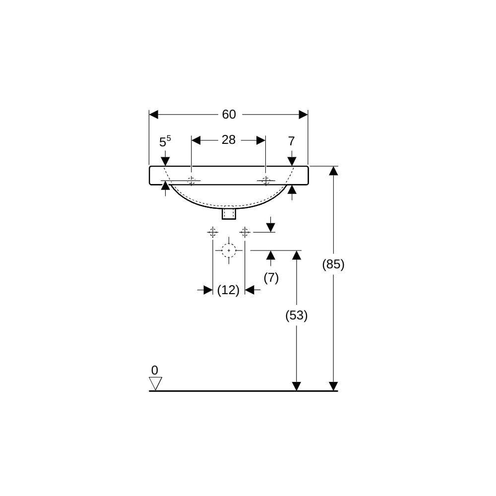 Geberit Preciosa Waschtisch mit Ablagefläche, Breite 60cm, Tiefe 55cm, ohne Hahnloch... GEBERIT-253240000 4022009053951 (Abb. 8)