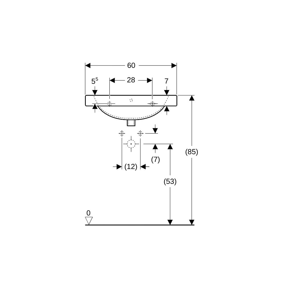 Geberit Preciosa Waschtisch mit Ablagefläche, Breite 60cm, Tiefe 55cm, Hahnloch mitt... GEBERIT-253200600 4022009208290 (Abb. 8)