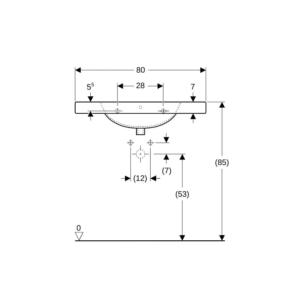 Geberit Preciosa Waschtisch mit Ablagefläche, Breite 80cm, Tiefe 55cm, Hahnloch mitt... GEBERIT-124280000 4022009009224 (Abb. 8)