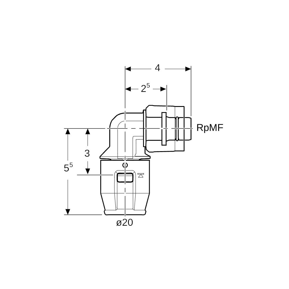 Geberit PushFit Übergangswinkel 90 Grad mit MasterFix PVDF, d 20mm, RpMF 1/2″... GEBERIT-651502001 4025416280712 (Abb. 5)