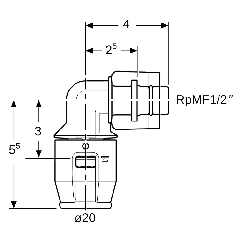 Geberit PushFit Übergangswinkel 90 Grad mit MasterFix PVDF, d 20mm, RpMF 1/2″... GEBERIT-651502001 4025416280712 (Abb. 7)