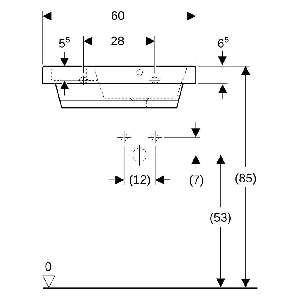 Geberit Bambini Waschbecken mit Schwammbecken 60x55cm, mit Hahnloch rechts mit Über... GEBERIT-162700600 4022009242034 (Abb. 11)