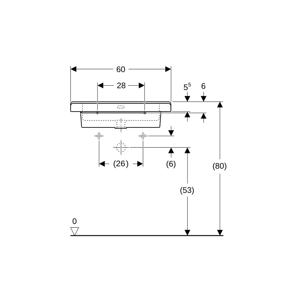 Geberit Renova Comfort Square Waschtisch barrierefrei 60x55cm, ohne Hahnloch, mit Üb... GEBERIT-128663000 4022009320183 (Abb. 5)