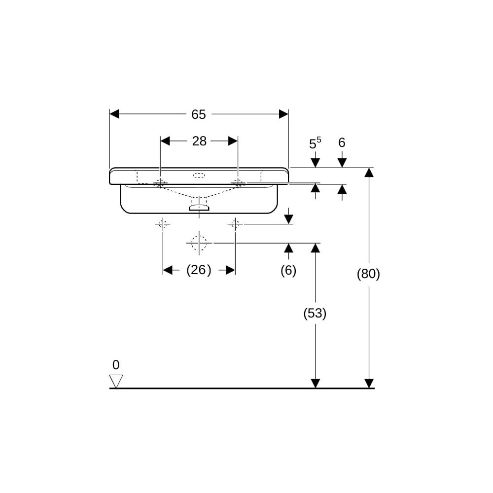 Geberit Renova Comfort Square Waschtisch barrierefrei, Breite 65cm, Tiefe 55cm, Hahn... GEBERIT-128665000 4022009317725 (Abb. 8)