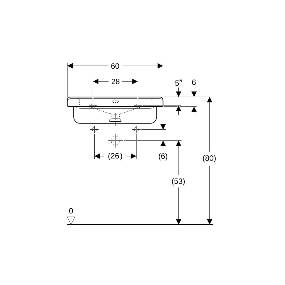Geberit Renova Comfort Square Waschtisch barrierefrei, Breite 60cm, Tiefe 55cm, Hahn... GEBERIT-128660000 4022009317664 (Abb. 8)
