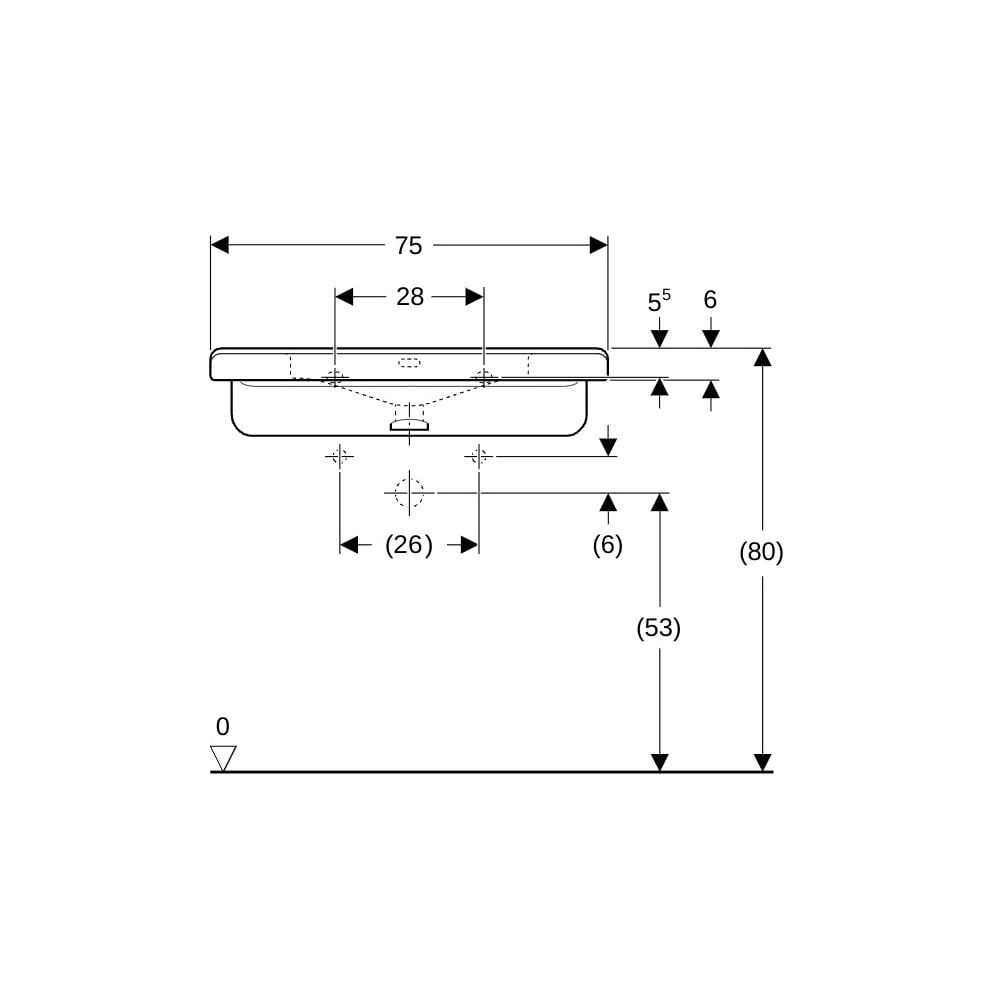 Geberit Renova Comfort Square Waschtisch barrierefrei, B 75cm T 55cm Hahnloch mittig... GEBERIT-128575600 4022009311969 (Abb. 8)