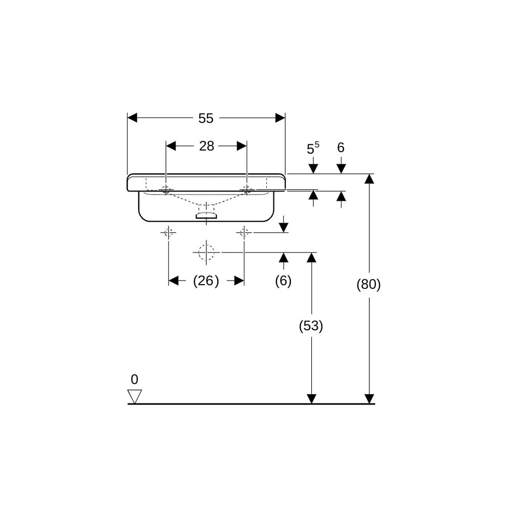 Geberit Renova Comfort Square Waschtisch barrierefrei, Breite 55cm, Tiefe 52,5cm, Ha... GEBERIT-128557000 4022009312348 (Abb. 8)
