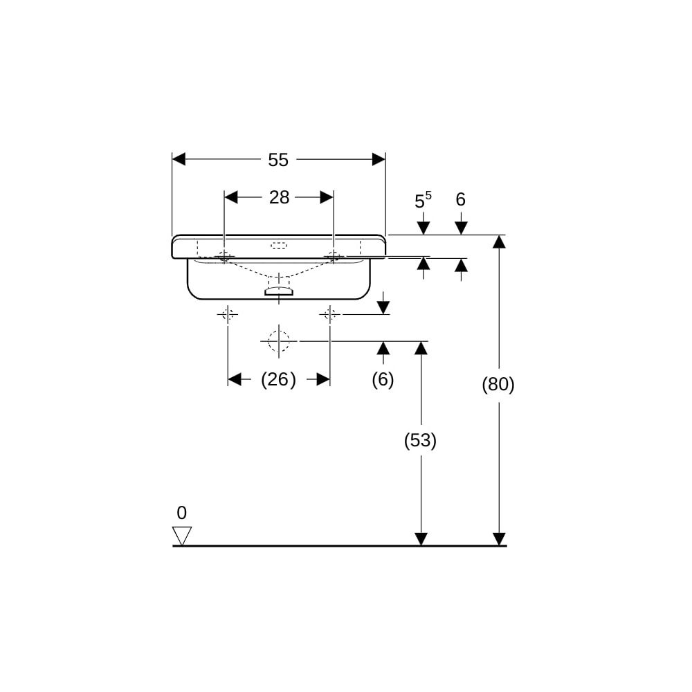 Geberit Renova Comfort Square Waschtisch barrierefrei, B 55cm T 52,5cm Hahnloch mitt... GEBERIT-128555600 4022009311907 (Abb. 8)
