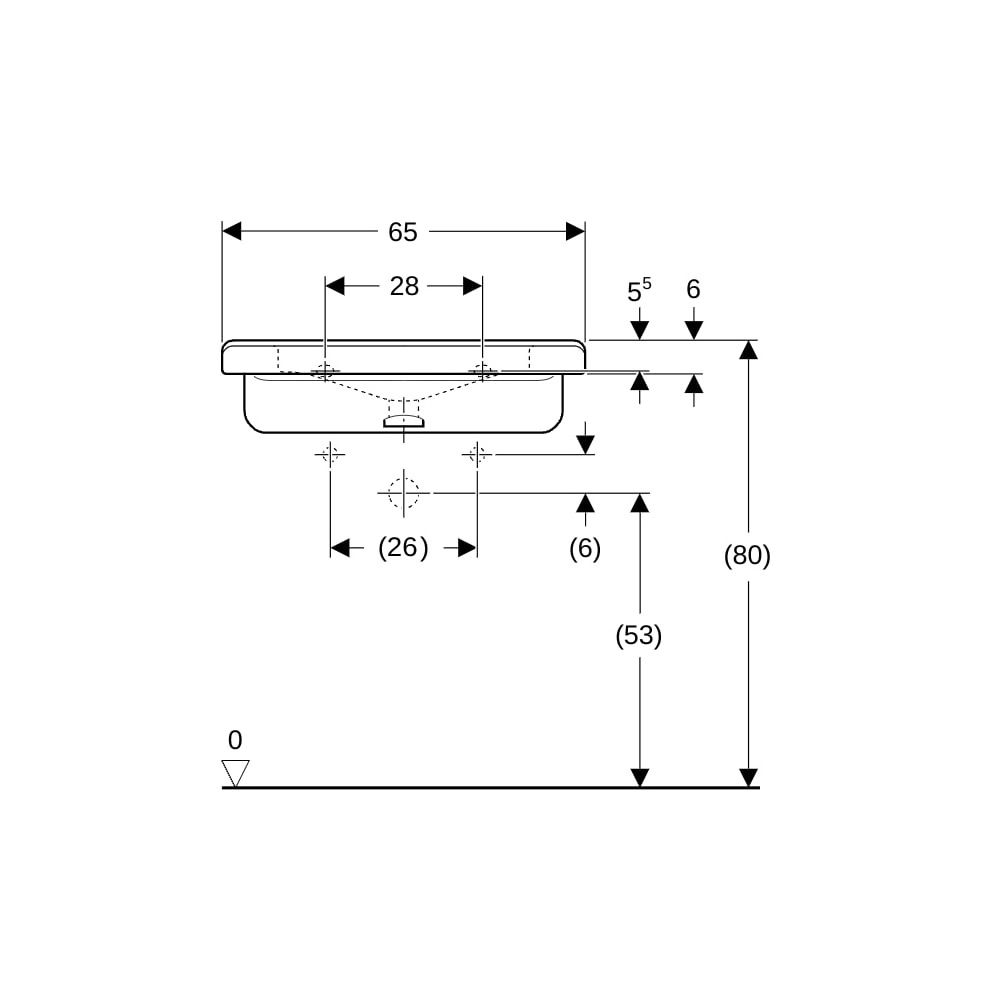 Geberit Renova Comfort Square Waschtisch barrierefrei, Breite 65cm, Tiefe 55cm, Hahn... GEBERIT-128667600 4022009317770 (Abb. 8)