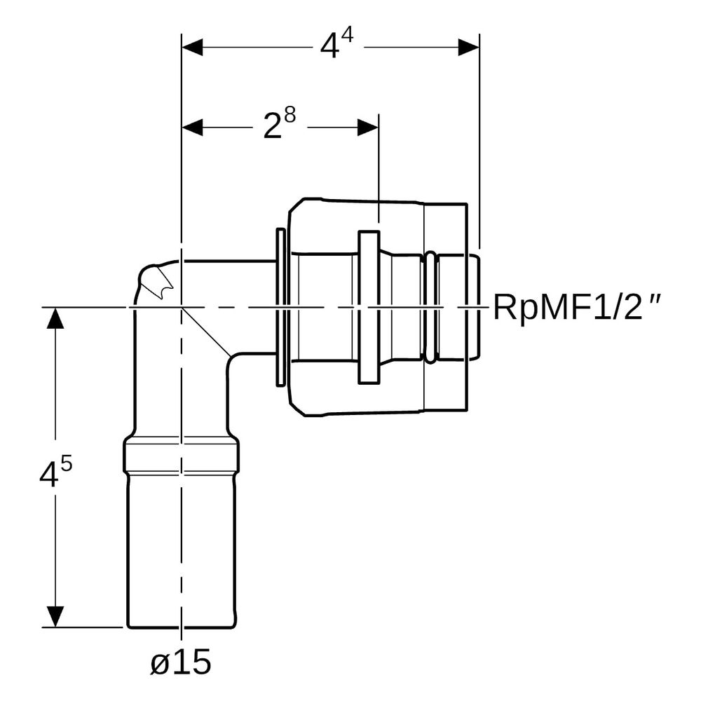 Geberit Mapress Übergangswinkel 90 Grad mit MasterFix, Einschubende, D 15mm, RpMF 1/2", ... GEBERIT-61121 4025410547668 (Abb. 6)