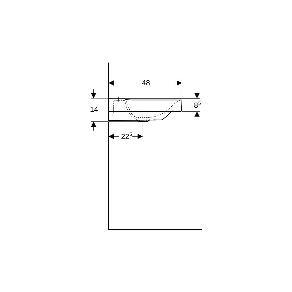 Geberit Xeno2 Waschtisch, Ablagefläche rechts, Breite 90cm, Tiefe 48cm, Hahnloch mit... GEBERIT-500533011 4025416605492 (Abb. 9)