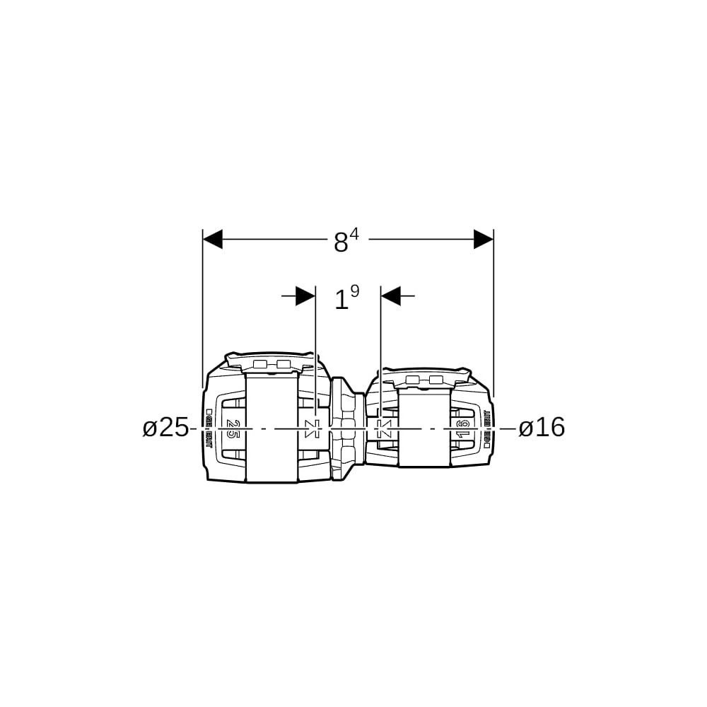 Geberit FlowFit Reduktion, d 25mm, d1 16mm, PPSU... GEBERIT-620032001 4025416606642 (Abb. 5)