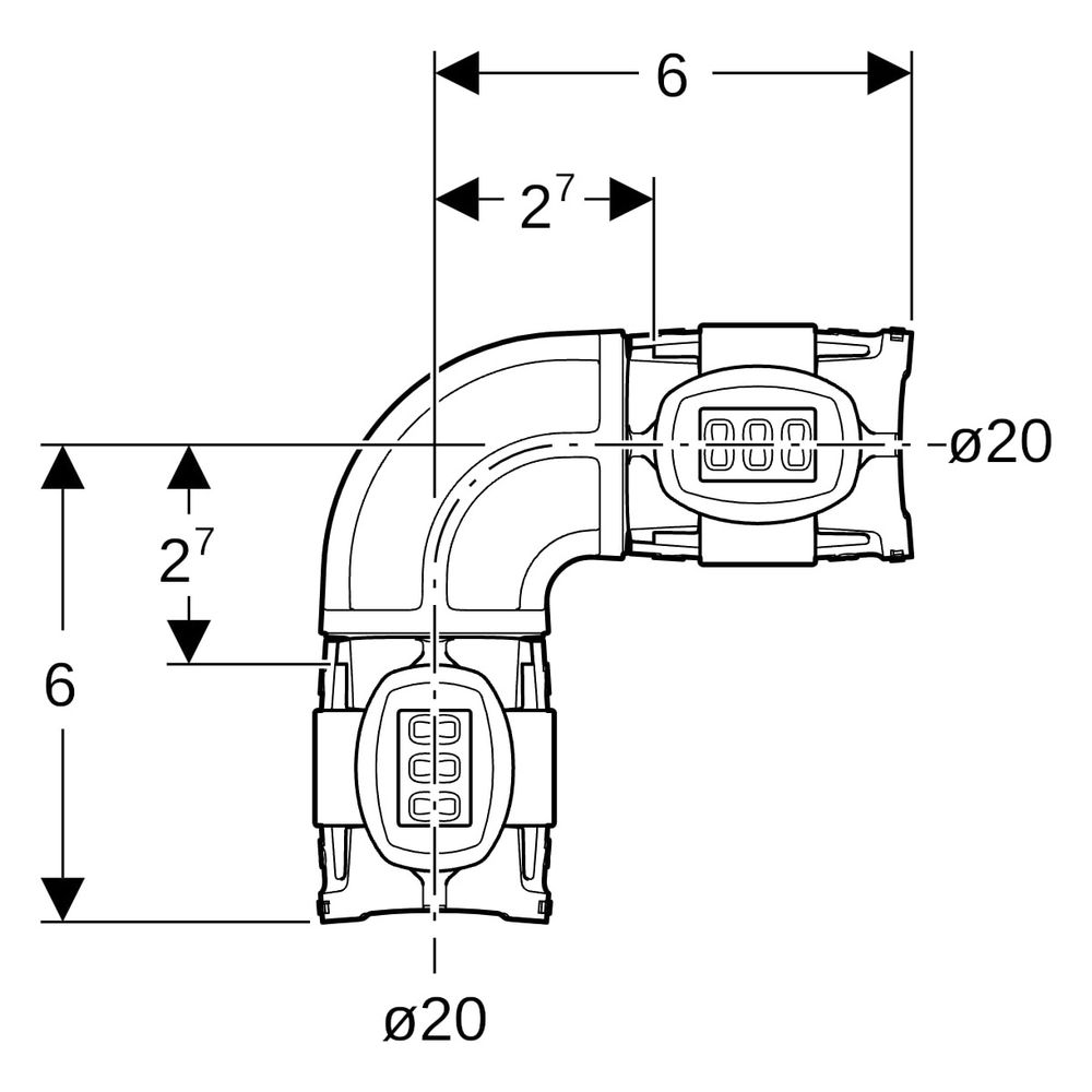 Geberit FlowFit Bogen 620071001, 90 Grad, DN 15, 20mm, PPSU, Schwarz... GEBERIT-620071001 4025416609292 (Abb. 6)