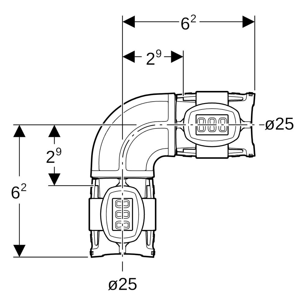 Geberit Bogen FlowFit 90 Grad, DN 20, 25mm, PPSU, Schwarz, 620072001... GEBERIT-620072001 4025416609308 (Abb. 6)