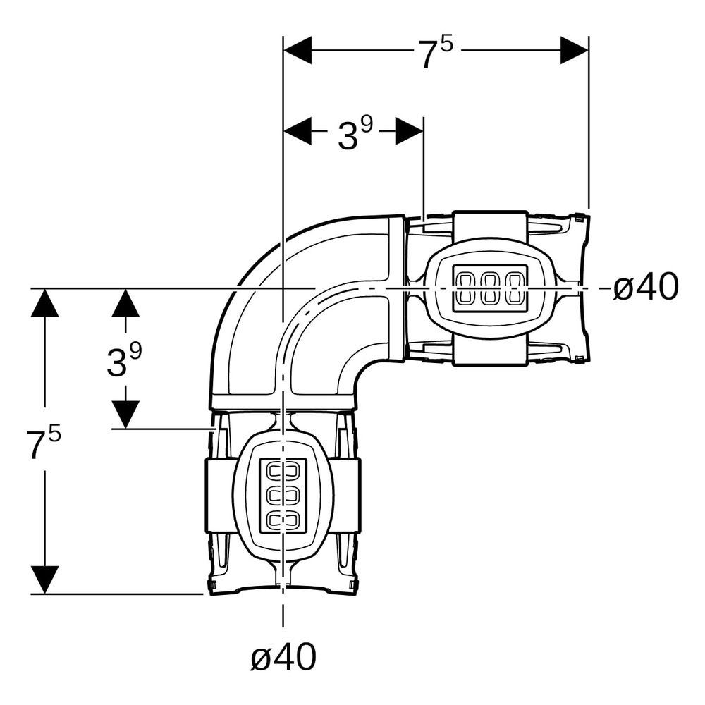 Geberit Bogen FlowFit 90 Grad, DN 32, 40mm, PPSU, Schwarz, 620074001... GEBERIT-620074001 4025416609339 (Abb. 6)