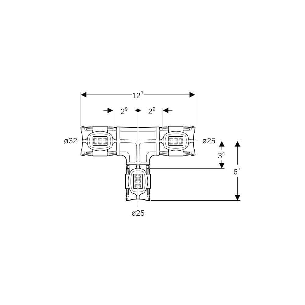 Geberit FlowFit T-Stück reduziert, d 32mm, d1 25mm, d2 25mm, PPSU... GEBERIT-620103001 4025416614975 (Abb. 5)