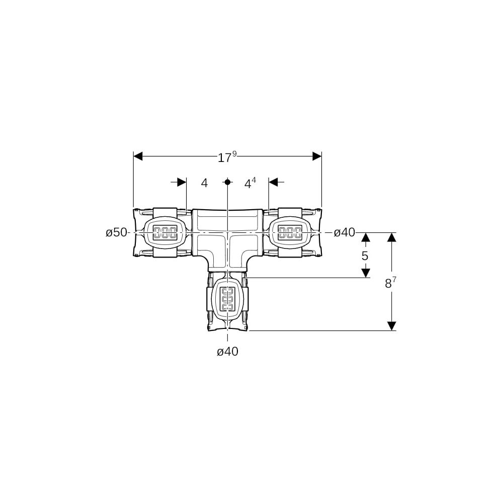 Geberit FlowFit T-Stück reduziert, d 50mm, d1 40mm, d2 40mm, PPSU... GEBERIT-620105001 4025416615002 (Abb. 5)