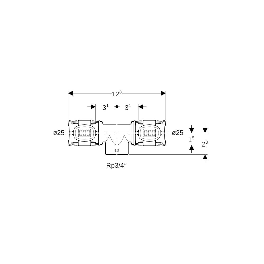 Geberit FlowFit T-Stück mit Innengewinde Bleifreier, d 25mm, Rp 3/4″, d1 25mm, Rotgu... GEBERIT-620162001 4025416605256 (Abb. 6)