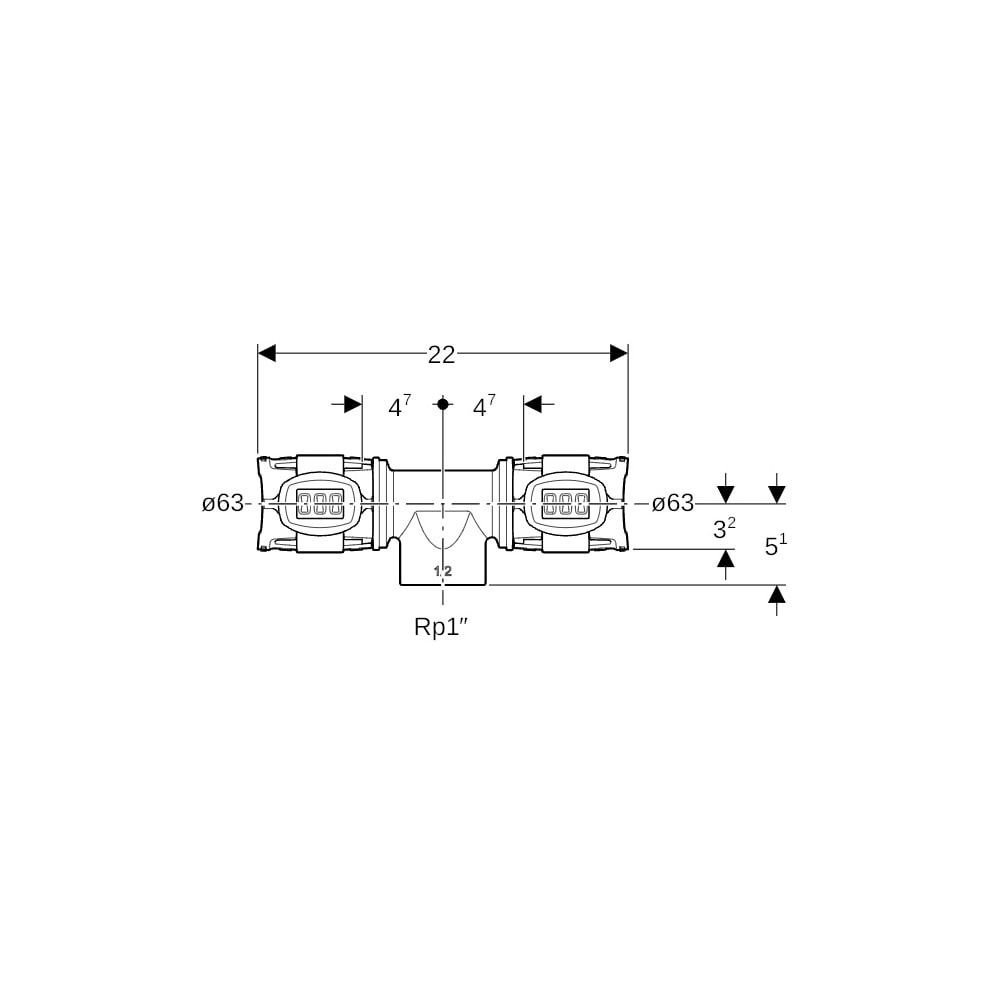 Geberit FlowFit T-Stück mit Innengewinde Bleifreier, d 63mm, Rp 1″, d1 63mm, Rotguss... GEBERIT-620166001 4025416605348 (Abb. 5)