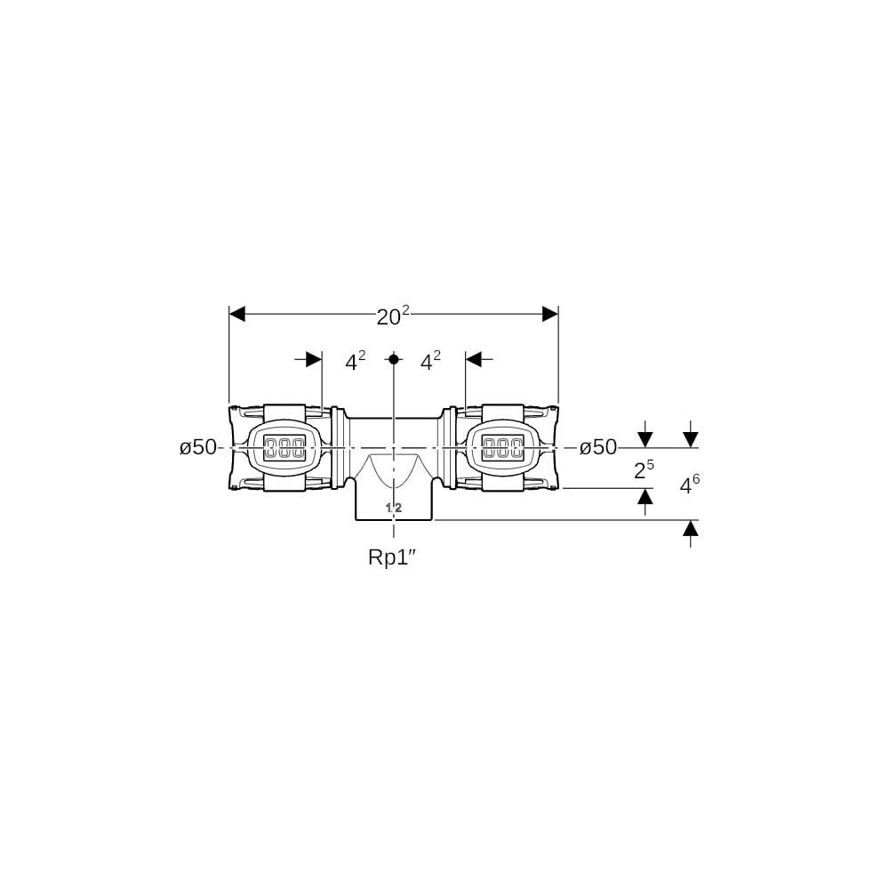 Geberit FlowFit T-Stück mit Innengewinde Bleifreier, d 50mm, Rp 1″, d1 50mm, Rotguss... GEBERIT-620175001 4025416605409 (Abb. 5)