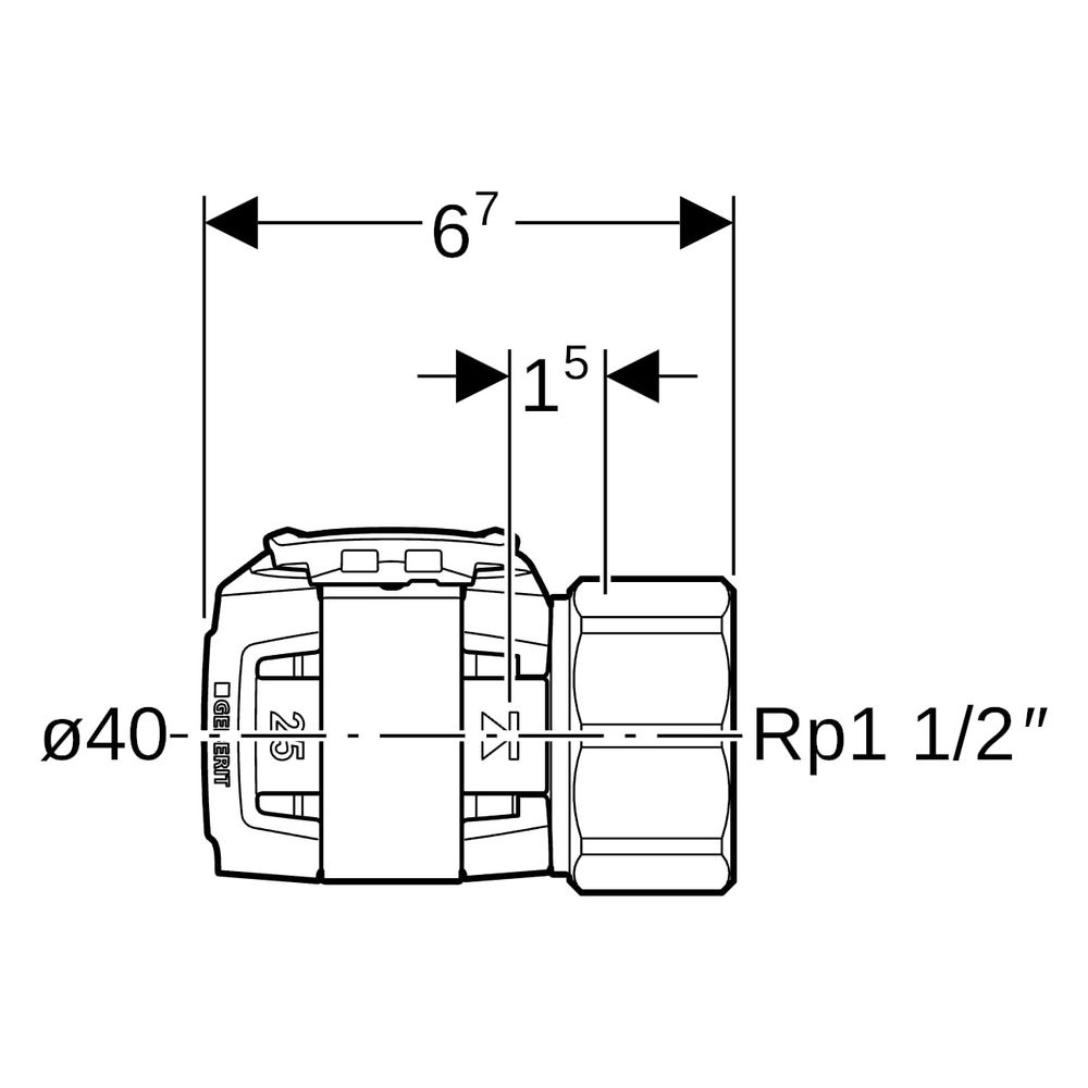Geberit FlowFit Übergang mit Innengewinde bleifreie Siliziumbronze, D 40mm, Rp 1 1/2... GEBERIT-620424001 4025416638858 (Abb. 6)