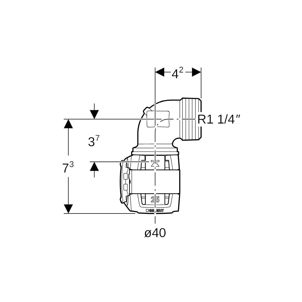 Geberit FlowFit Übergangsbogen 90 Grad mit Außengewinde Bleifreier, d 40mm, R 1 1/4″... GEBERIT-620504001 4025416639503 (Abb. 5)