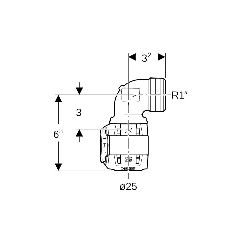 Geberit FlowFit Übergangsbogen 90 Grad mit Außengewinde Bleifreier, d 25mm, R 1″, Ro... GEBERIT-620512001 4025416640219 (Abb. 5)