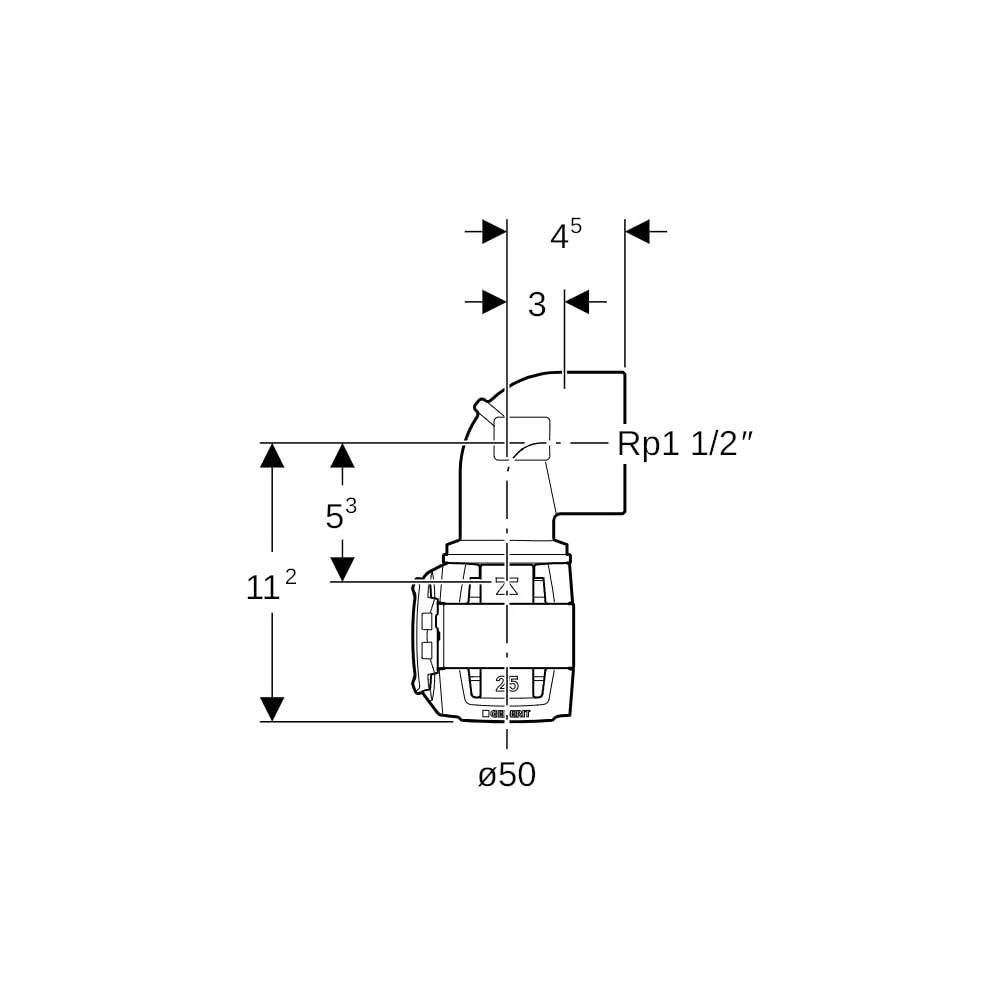 Geberit FlowFit Übergangsbogen 90 Grad mit Innengewinde Bleifreier, d 50mm, Rp 1 1/2... GEBERIT-620535001 4025416641223 (Abb. 5)