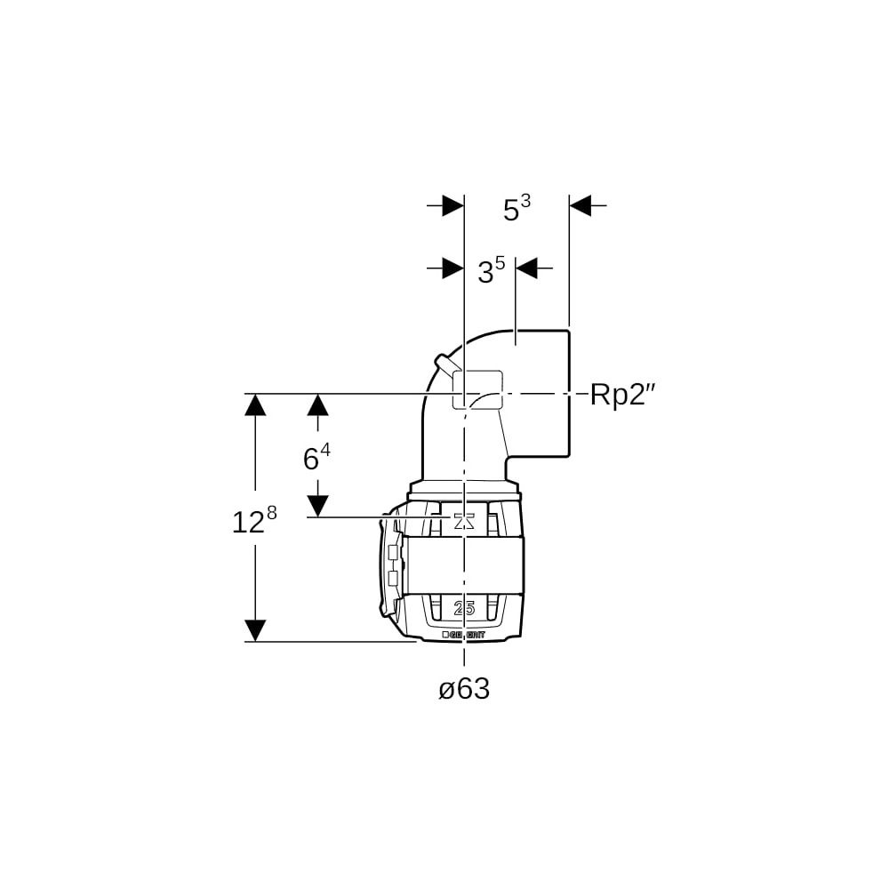 Geberit FlowFit Übergangsbogen 90 Grad mit Innengewinde Bleifreier, d 63mm, Rp 2″, R... GEBERIT-620536001 4025416641247 (Abb. 5)
