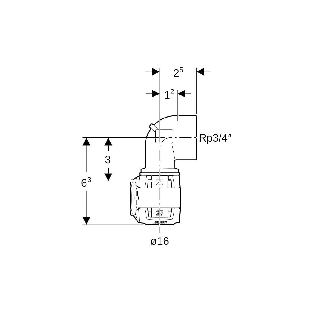 Geberit FlowFit Übergangsbogen 90 Grad mit Innengewinde Bleifreier, d 16mm, Rp 3/4″,... GEBERIT-620550001 4025416641476 (Abb. 5)