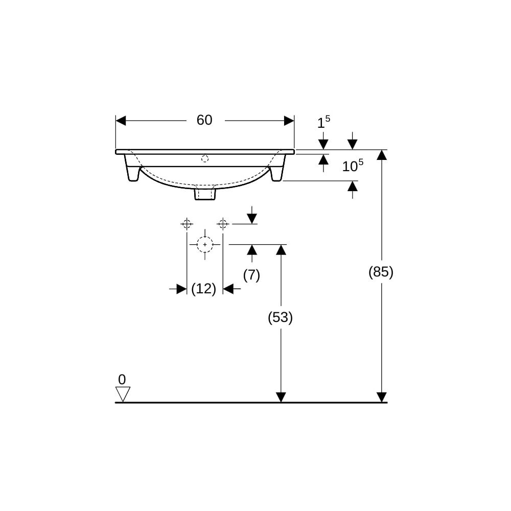 Geberit Renova Plan Möbelwaschtisch, Breite 60cm, Tiefe 48cm, Hahnloch mittig, Überl... GEBERIT-122260600 4022009368932 (Abb. 8)