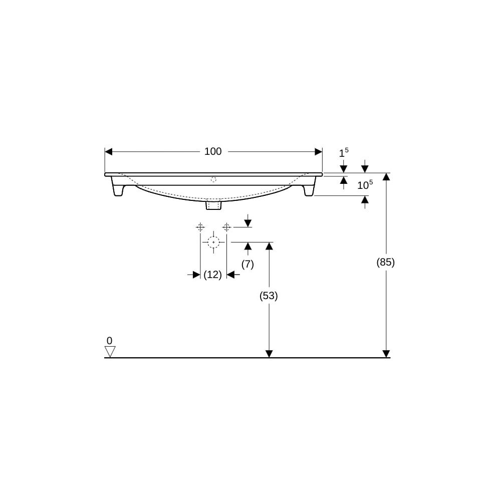 Geberit Renova Plan Möbelwaschtisch, Breite 100cm, Tiefe 48cm, Hahnloch mittig, Über... GEBERIT-122200600 4022009368956 (Abb. 8)