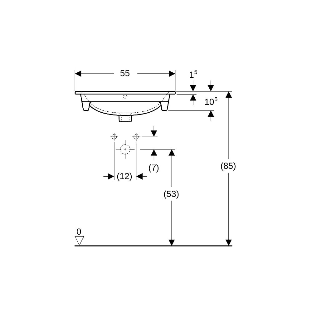 Geberit Renova Plan Möbelwaschtisch, Breite 55cm, Tiefe 48cm, Hahnloch mittig, Überl... GEBERIT-122255600 4022009368727 (Abb. 8)