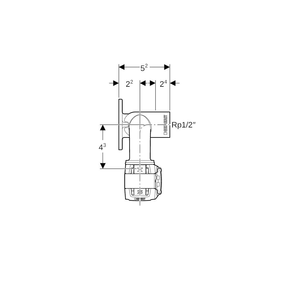 Geberit FlowFit Doppelanschlusswinkel 90 Grad Bleifreier, d 20mm, Rp 1/2″, d1 25mm, ... GEBERIT-620832001 4025416631286 (Abb. 6)