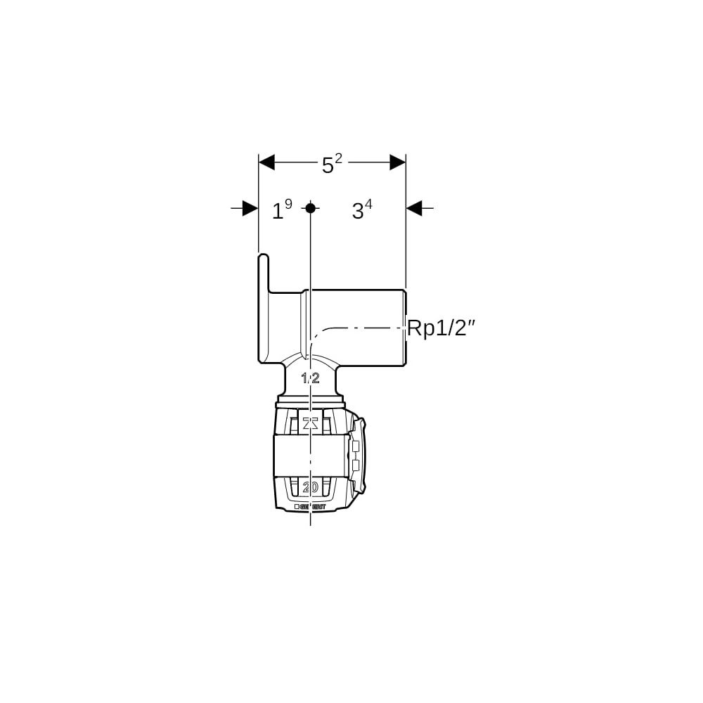 Geberit FlowFit Eckanschlusswinkel 90 Grad Bleifreier, d 20mm, Rp 1/2″, Länge 5,2cm,... GEBERIT-620921001 4025416631644 (Abb. 6)
