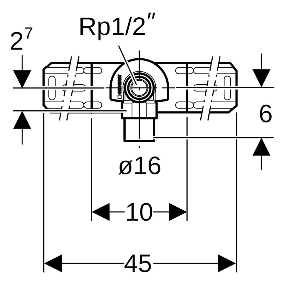 Geberit FlowFit Anschlusswinkel 90 Grad vormontiert, einfach, abgesetzt, D 16mm, Rp ... GEBERIT-619630001 4025416602330 (Abb. 9)