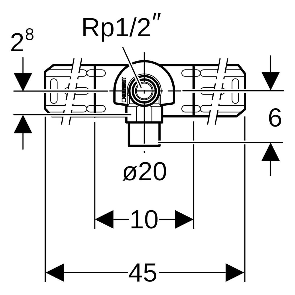 Geberit FlowFit Anschlusswinkel 90 Grad vormontiert, einfach, abgesetzt, D 20mm, Rp ... GEBERIT-619631001 4025416602347 (Abb. 9)