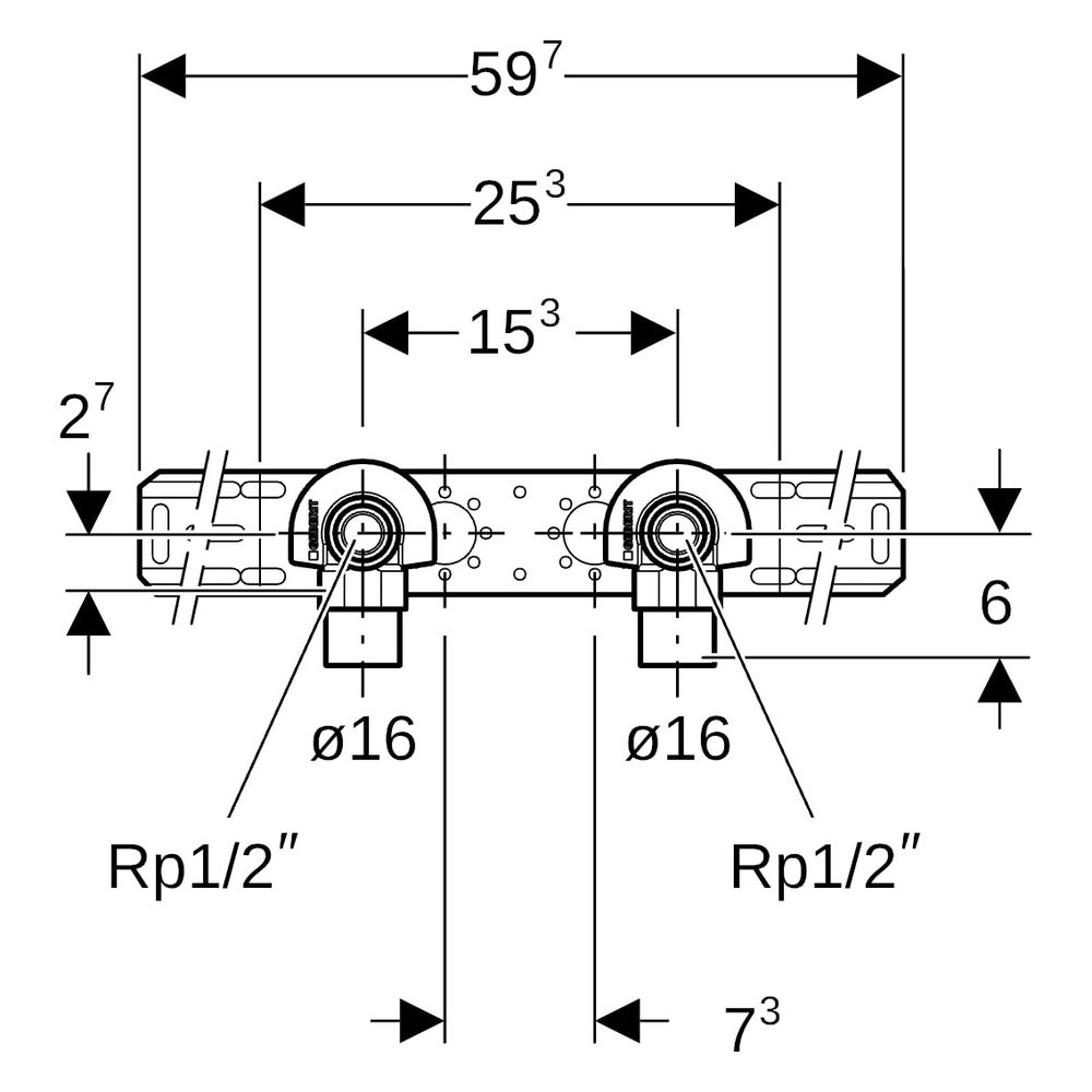 Geberit FlowFit Anschlusswinkel 90 Grad vorm. zweifach abgesetzt D 16mm Rp 1/2" L1 5... GEBERIT-619640001 4025416602361 (Abb. 9)