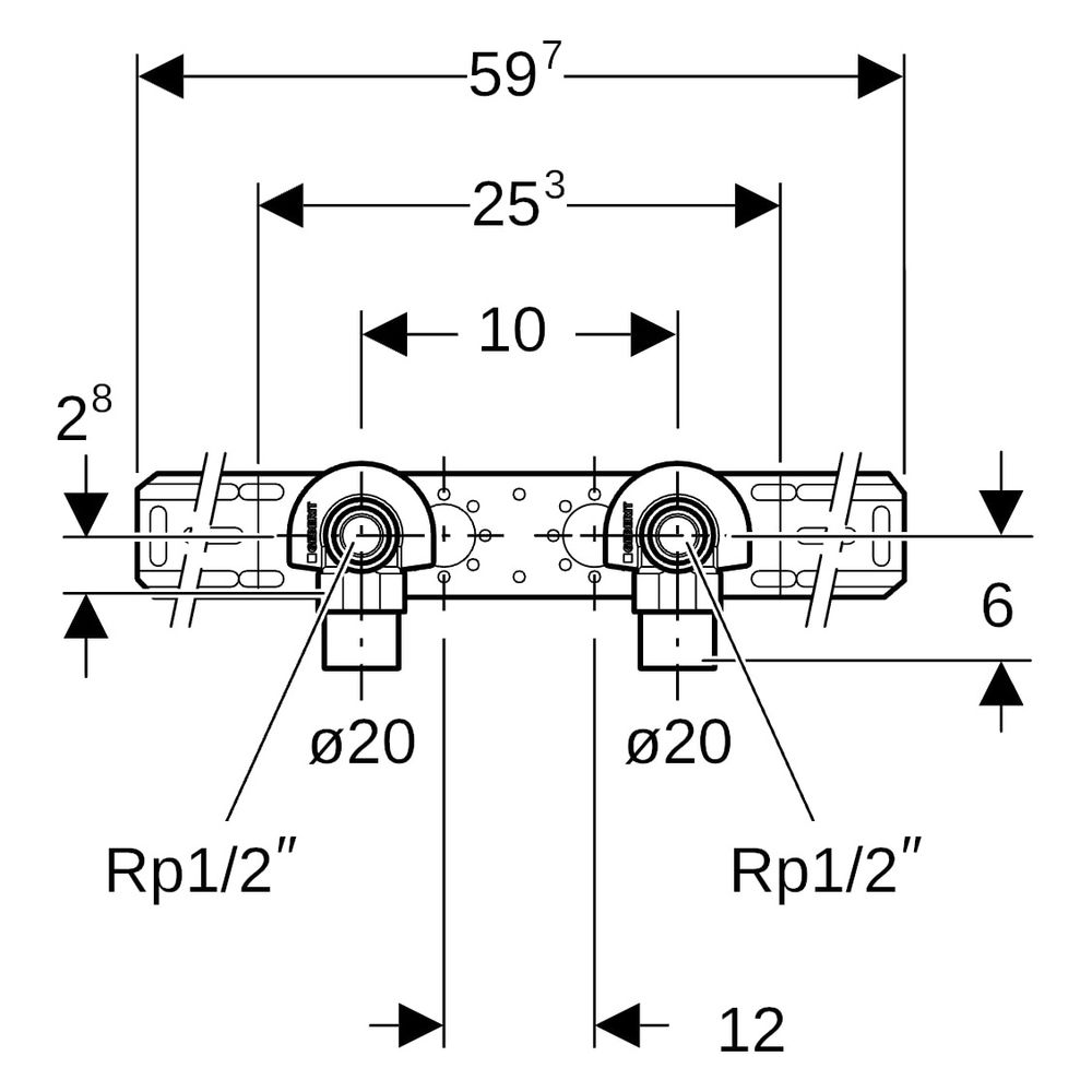 Geberit FlowFit Anschlusswinkel 90 Grad vorm. zweifach abgesetzt D 20mm Rp 1/2" L1 5... GEBERIT-619641001 4025416602378 (Abb. 9)