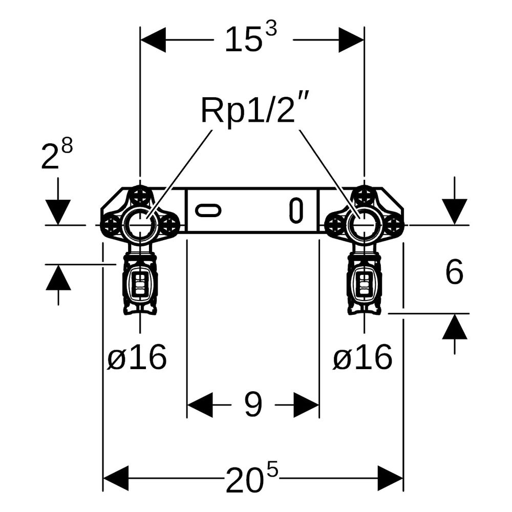 Geberit FlowFit Anschlusswinkel 90 Grad vormontiert, zweifach, abgewinkelt, D 16mm, ... GEBERIT-619690001 4025416602644 (Abb. 9)