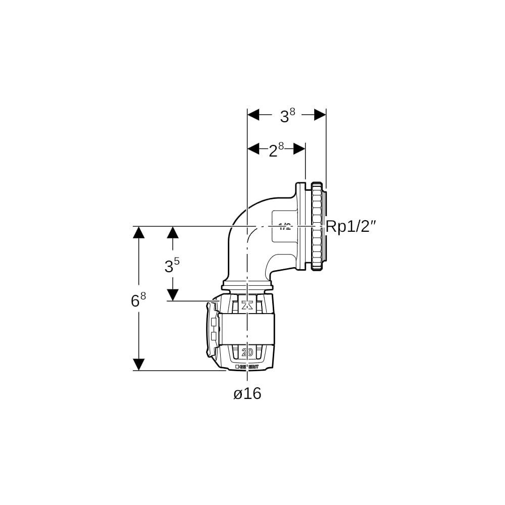 Geberit FlowFit Anschlusswinkel 90 Grad für Unterputzspülkasten Bleifreier, d 16mm, ... GEBERIT-620890001 4025416631521 (Abb. 5)