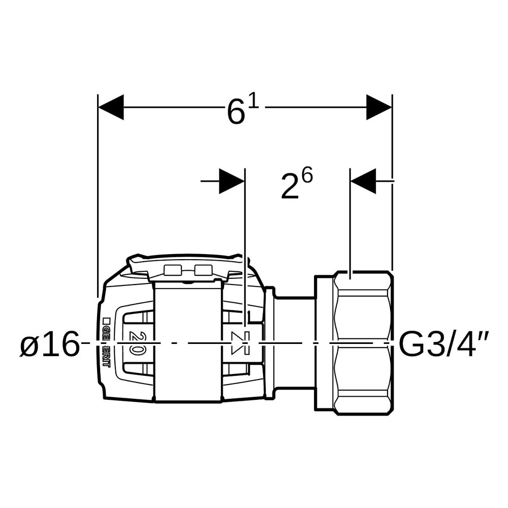 Geberit FlowFit Verteilerabgang für Eurokonus bleifreie Siliziumbronze, D 16mm, G 3/... GEBERIT-620330001 4025416638032 (Abb. 6)
