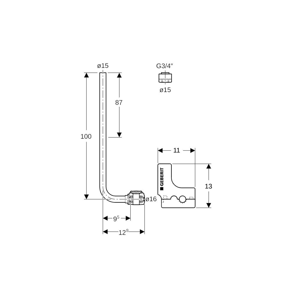 Geberit FlowFit Metallrohr-Anschlussbogen 90 Grad mit Anschlussverschraubung für Eur... GEBERIT-619410221 4025416601098 (Abb. 6)