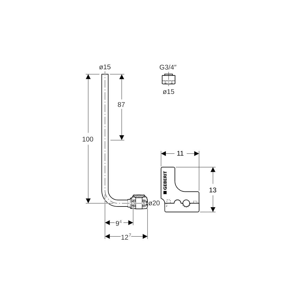 Geberit FlowFit Metallrohr-Anschlussbogen 90 Grad mit Anschlussverschraubung für Eur... GEBERIT-619411221 4025416601104 (Abb. 6)