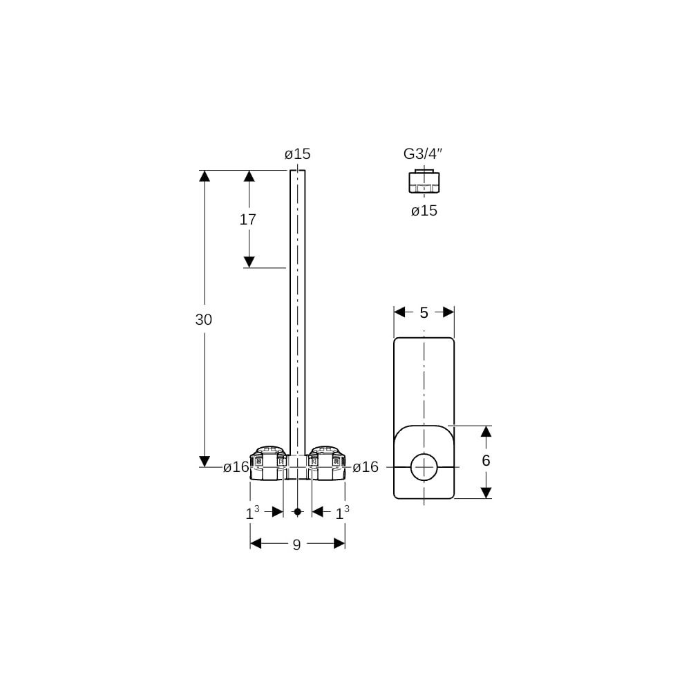 Geberit FlowFit Metallrohr-Anschluss-T-Stück mit Anschlussverschraubung für Eurokonu... GEBERIT-619420221 4025416601265 (Abb. 6)