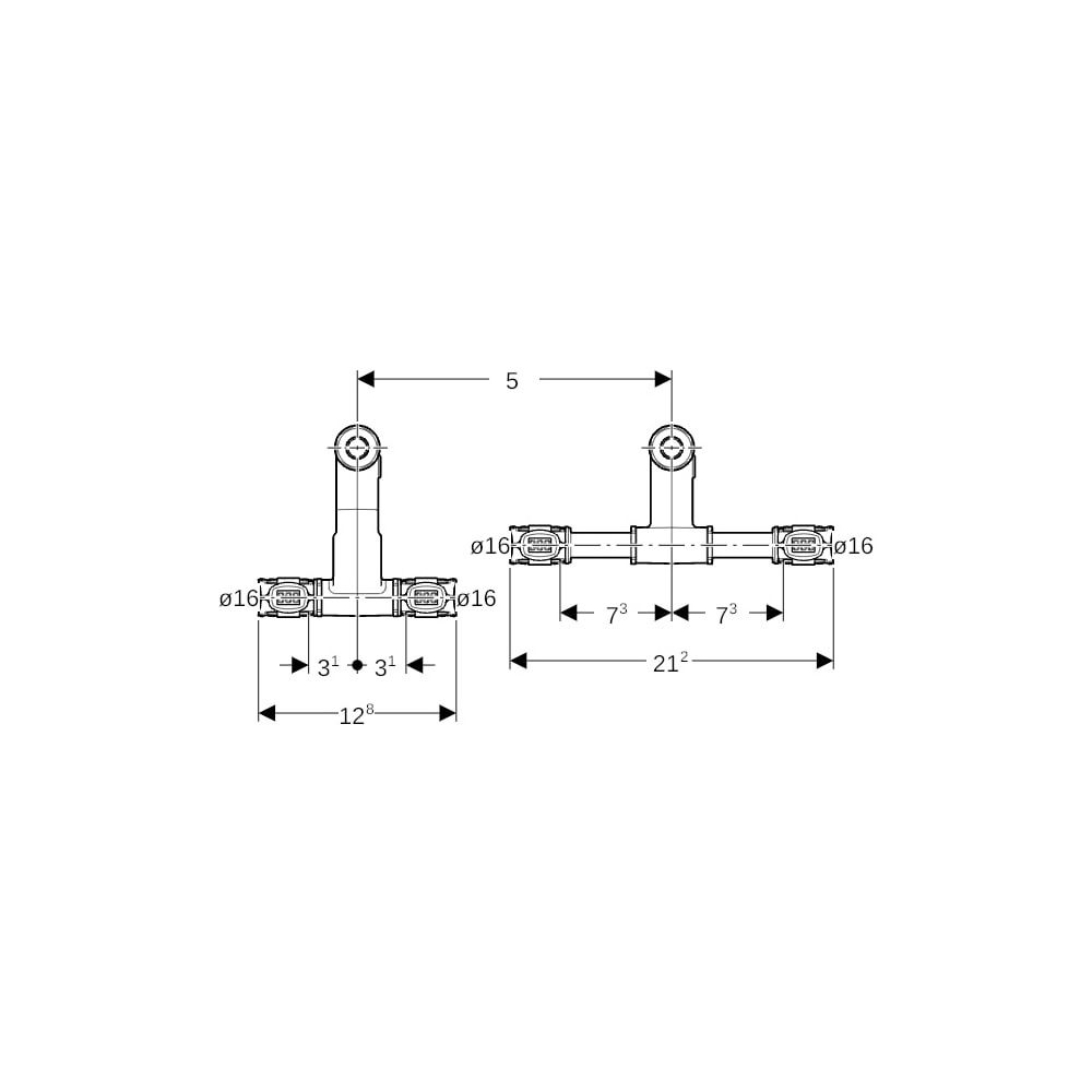Geberit FlowFit Set Anschluss-T-Stücke für Vor-/Rücklauf, mit Anschlussverschraubung... GEBERIT-619440222 4025410076625 (Abb. 4)